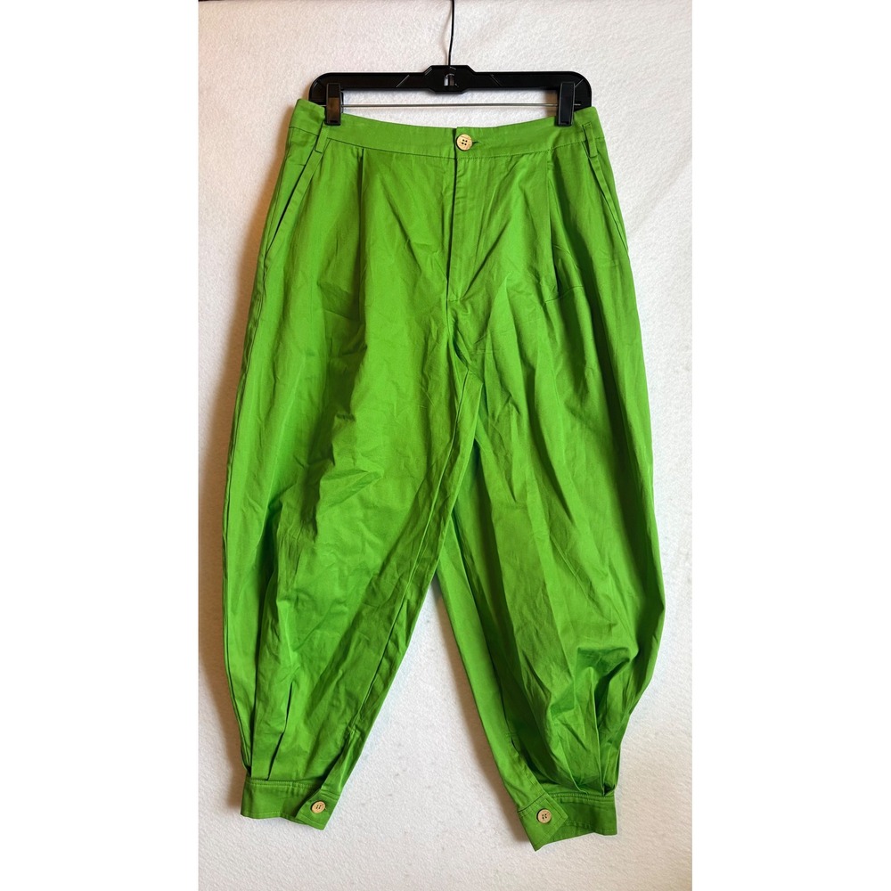 Free People Lucia Kelly Green‎ Pleated Harem Cropped Balloon Pants Size 6 NWT - Picture 3 of 7